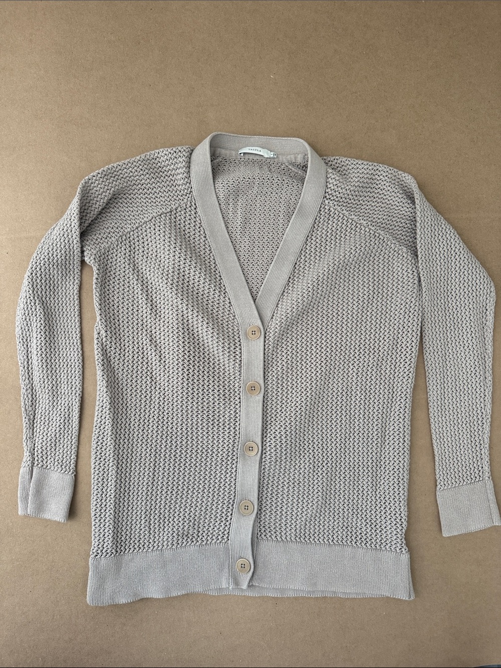 100% Cotton Talula Light Gray Button-Up Knit Cardigan